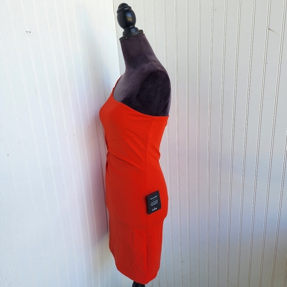 NWT Lulus Orange One-Shoulder Streap Bodycon Mini Dress Knot Detail Stretch S - Picture 13 of 13